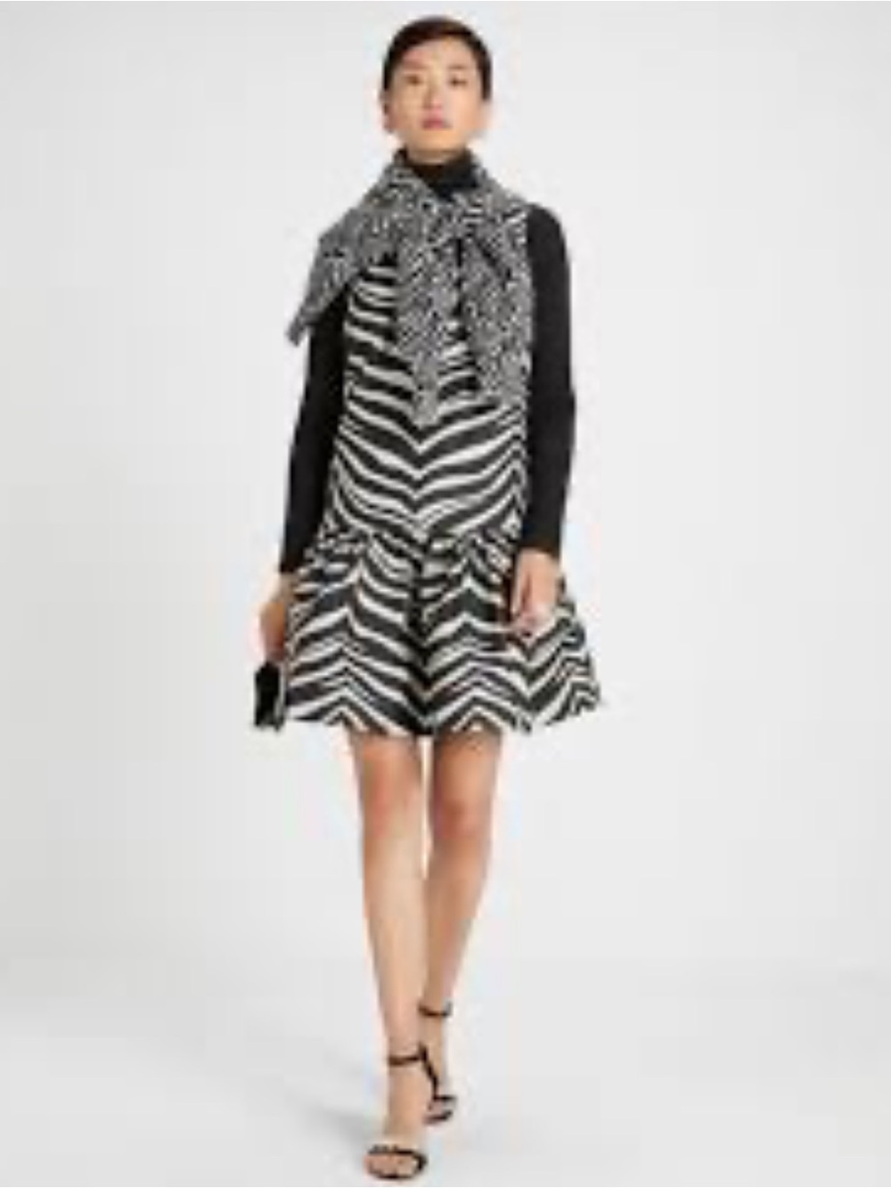 Kate Spade Bold Zebra Taffeta Shift Dress Black Off White Flounce Hem Size 8